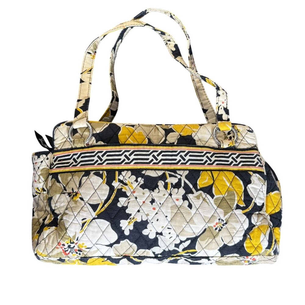 Vera Bradley Dogwood Floral Quilted Shoulder Bag White Black Zipper Pockets